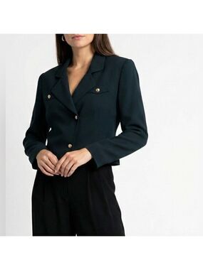 GIOVANNI Black Cropped Blazer Goldtone Buttons Double Breasted MADE IN CANADA 🇨🇦